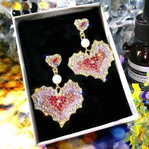 Womens HAN KOU CZ Pearl Love Heart Earrings